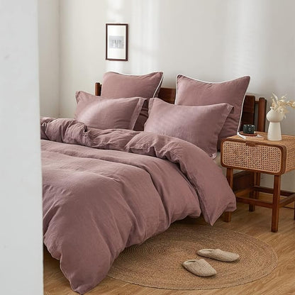 Simple&Opulence 100% Linen Duvet Cover Set, 3 PCS Natural French Flax Purple Duvet Cover Full Size, Breathable Soft Comfy Linen Bedding Comforter Cover with 2 Pillowcases(Purple, 78"x86")