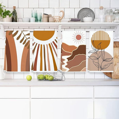 Boho Dish Towels Set of 2 Mountains Rivers Sun Kitchen Tea Towels, Mountain