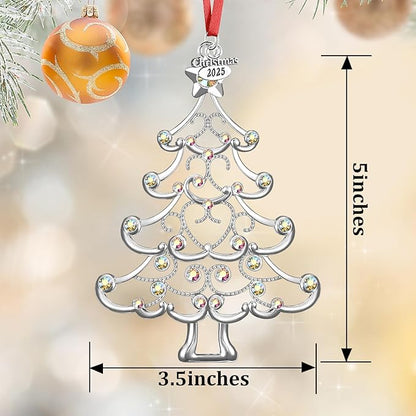 Christmas Ornaments 2025 Decorations for Christmas Tree, Metal Hanging Rhinestones Christmas Tree Decorations Indoor, Glitter Crafts Xmas Decors Annual Keepsake Gifts for Family Friends Holidays Home