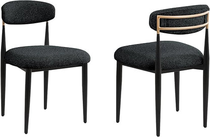 Morden Fort Black Dining Chairs Set of 2, Boucle Chairs with Curved Backrest and Straight Metal Legs for Dining Room, Kitchen, Living Room, Apartment