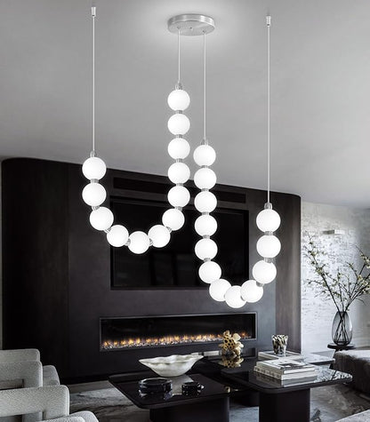Modern Chandeliers LED Dimmable Light Acrylic Balls Ceiling Pendant Lighting for Dining Room Living Room Bedroom Adjustable Hanging Lights 45 Watts Silver Lamp