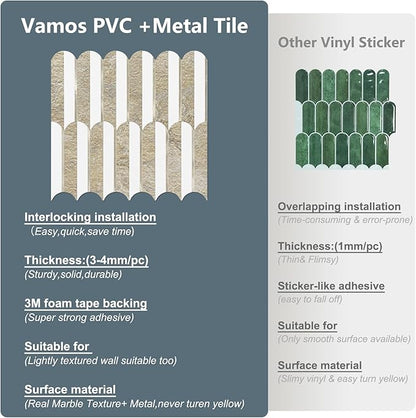 Vamos Tile Peel and Stick Backsplash Seamless Tile,10 Sheets Stick on Backsplash for Kitchen& Bathroom,Honey Travertine+Matt Pure White Marble Look+Light Gold Metal Self Adhesive Backsplash Tile