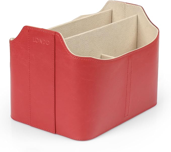 Londo PU Leather Remote Control Holder, Office Supplies Desk Organizer with Tablet Slot, Makeup Brush and Utensils Cube, Large Capacity Desk Caddy with 5 Compartments