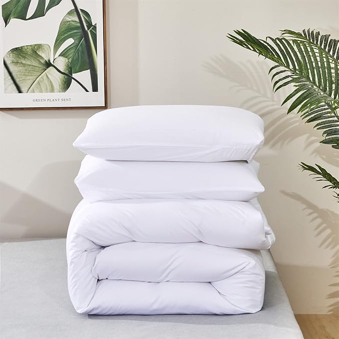 Pureant White Comforter Sets California King Solid White Bedding Comforters Cal King Women Men Plain White Bed Quilts Cozy All White Minimalist Bedding Adults Teens Pure White Durable Comforter