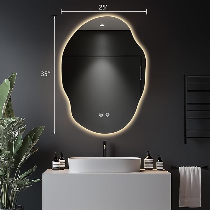 LED Bathroom Mirror with Lights,Asymmetrical Led Bathroom Vanity Mirror for Wall with Front and Backlit, Anti Fog, 3 Colors and Dimmable Light,[Horizontal/Vertical] 35" H x 25" W