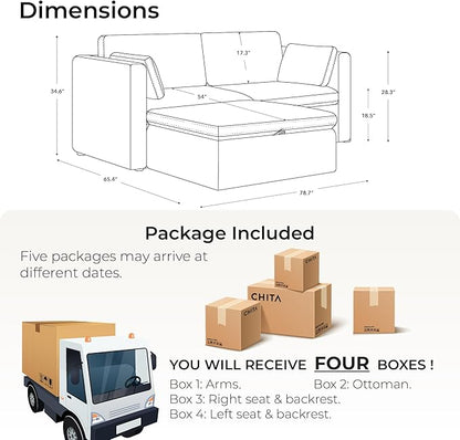 CHITA Modular Sectional Sofa, FSC Certified L Shaped Couch with Reversible Chaise, Modular Sectional Couch for Samll Space,78 Inch Width, 3 Seat Modular Sofa with Storage Ottoman, Blue