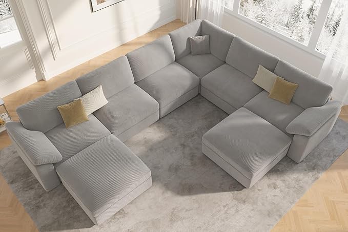 EASE MOOSE Oversized Sectional Modular Sofa,Large U Shape Sectional Couch Wide Deep Seat Modular Cloud Couch,Removable Cover,Light Gray