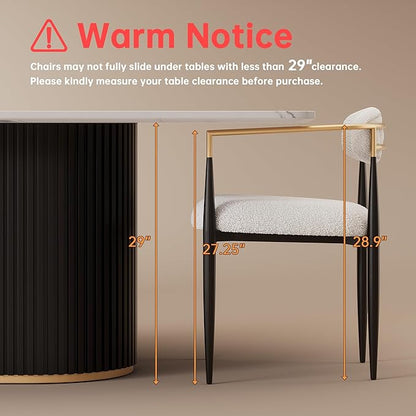Morden Fort Modern Dining Chairs Set of 4, Upholstered Boucle Dining Chairs with Gold Armrest and Black Metal Legs for Kitchen, Living Room and Reception