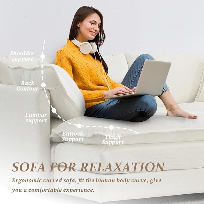 SoarFlash Chenille Sectional Sofa, Comfy Modular Coush Sofa with Ottoman, Modern 2 Seat Recliner Deep Seat Sofa Set for Living Room,White