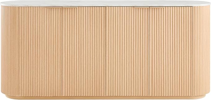 CHITA 70" Sideboard Buffet Cabinet with Storage, Living Room Accent Cabinet with Doors and Adjustable Shelves, for Bar, Kitchen, Oak - Faux Marble