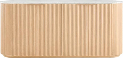 CHITA 70" Sideboard Buffet Cabinet with Storage, Living Room Accent Cabinet with Doors and Adjustable Shelves, for Bar, Kitchen, Oak - Faux Marble