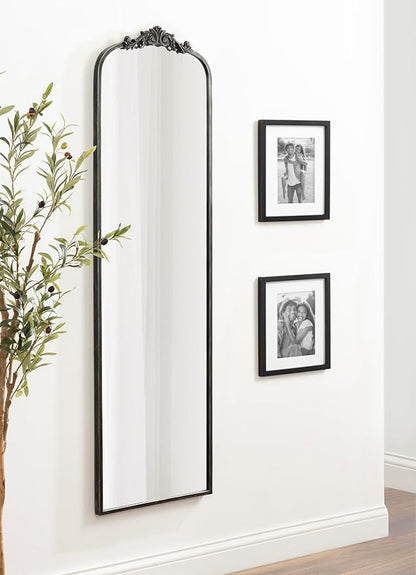 Kate and Laurel Arendahl Vintage Arched Tall Panel Mirror, 18 x 58, Antique Black, Traditional Baroque Full Length Mirror with Ornate Garland Inspired Crown for Bedroom Body Mirror Decor