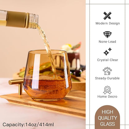 Physkoa Colored Stemless Wine Glasses Set of 6, Multi color Wine Glasses14oz,Diamond Shaped Cocktail Glass,Colorful Short Tumblers.Unique Drinkware for Home Party