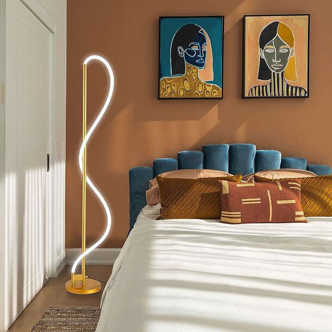 Modern LED Gold Floor Lamp, 3-Level Dimmable Flexible DIY Modeling Tall Standing Lamp, 35W/2700lm Ultra Bright White Light Corner Floor lamp For Bedroom, Living Room, Office