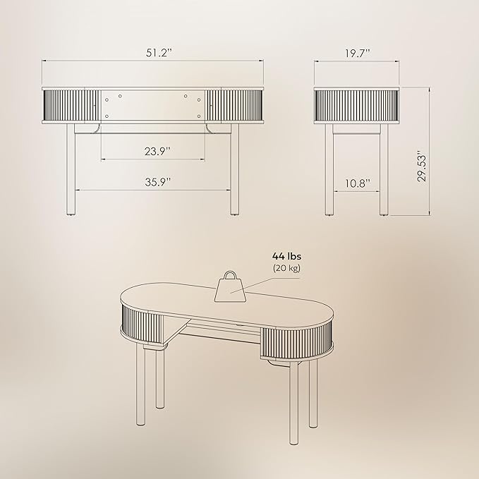 WERMO 51'' Small Wood Writing Desk and Makeup Vanity Desk with Storage and Sliding Doors - Narrow Computer and Work Table for Home Office, Modern Vanity, Oak Dressing Table for Bedroom (Oak)