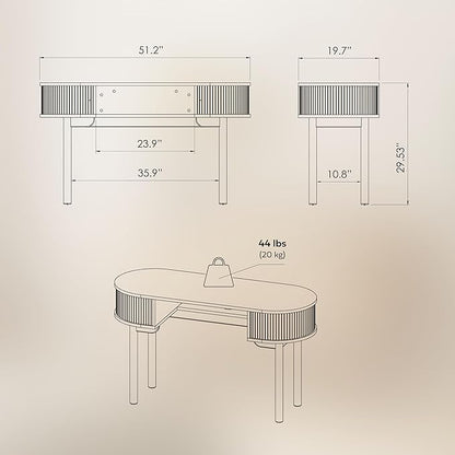 WERMO 51'' Small Wood Writing Desk and Makeup Vanity Desk with Storage and Sliding Doors - Narrow Computer and Work Table for Home Office, Modern Vanity, Oak Dressing Table for Bedroom (Oak)