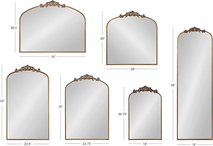 Kate and Laurel Arendahl Traditional Arch Mirror, 24 x 36, Antique Black, Baroque Inspired Wall Decor