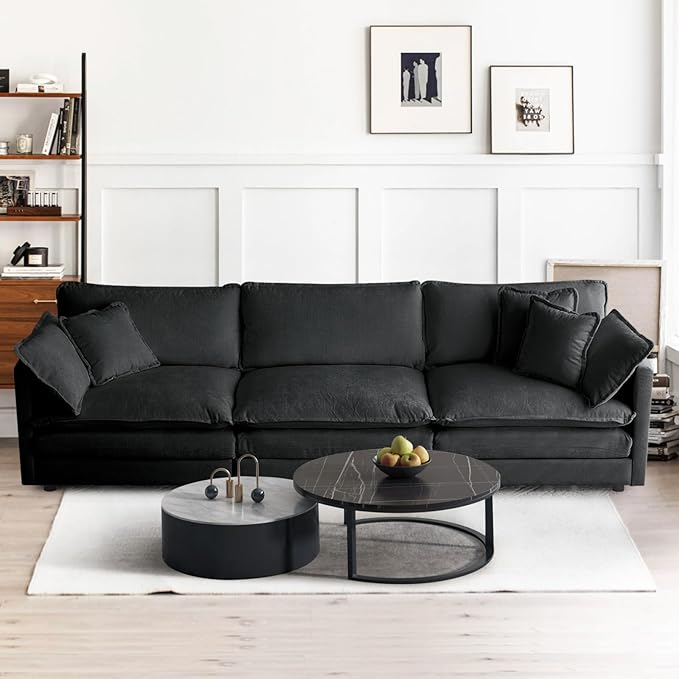 SoarFlash Chenille Sectional Sofa, Comfy Modular Loveseat Sofa, Modern 3-Seat Couch Deep Seat Sofa Set for Living Room,Grey