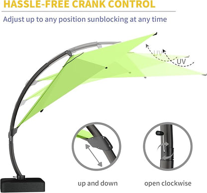 Kingdura 11ft Offset Cantilever Patio Umbrella with Base Included, Large Round Aluminum Outdoor Umbrella, 360° Rotation & Infinite Tilt, Heavy Duty Frame for Deck Pool Backyard, Apple Green