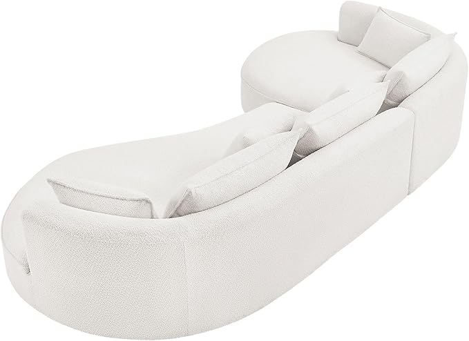 128'' Modern Curved Cloud Sofa Luxury Living Room 5 Seater Combo Sofa Cloud Curve Design Mid Century Upholstered Sofa with Ottoman for Living Room Bedroom Apartment (Boucle+Right Facing, White)