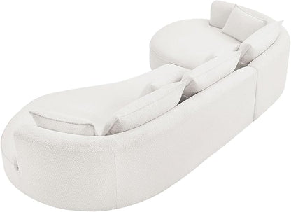 128'' Modern Curved Cloud Sofa Luxury Living Room 5 Seater Combo Sofa Cloud Curve Design Mid Century Upholstered Sofa with Ottoman for Living Room Bedroom Apartment (Boucle+Right Facing, White)