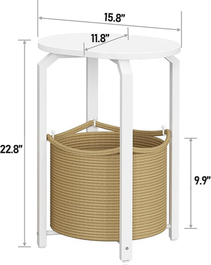 TUTOTAK Small Side Table, Oval End Table, Night Stand, Bedside Table, Set of 2, Sofa Table with Storage Basket, Living Room, Bed Room, White and Beige TB01BWN0932