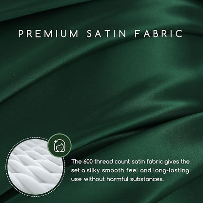 MR&HM Satin Bed Sheets, King Size Sheets Set, 6 Pcs Silky Bedding Set with 15 Inches Deep Pocket for Mattress (King, Dark Green)