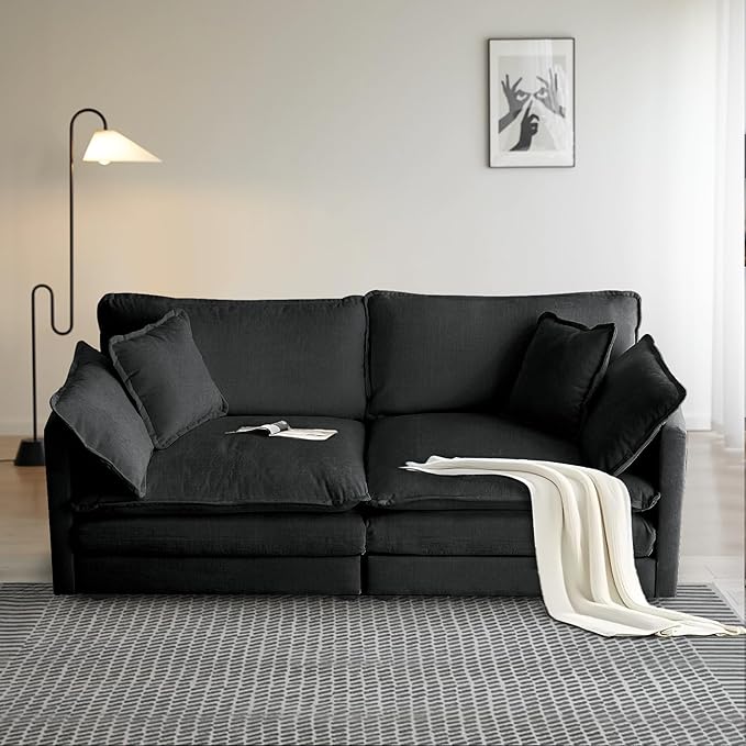 SoarFlash Chenille Sectional Sofa, Comfy Modular Loveseat Sofa, Modern 2-Seat Couch Deep Seat Sofa Set for Living Room,Grey