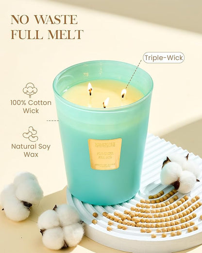 M&SENSE Summer Sea Air Scented Candle, 35 OZ Extra Large 3 Wick Natural Soy Wax Candles 150 Hours Long Lasting Slow Burning, Candles Gift for Spring Home Decor