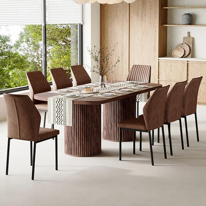 79" Dining Table Set for 8,Large Rectangular Kitchen Table Set for 8 with Cushioned Chairs,Modern Mid-Century Wood Dining Room Table Set,Ideal for Dining & Gatherings (Walnut)