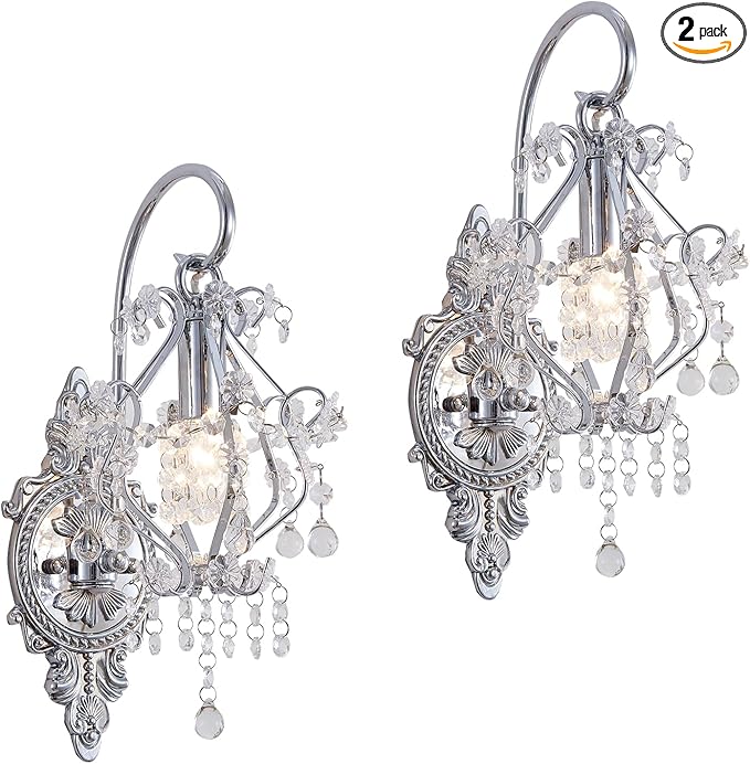 Silver Crystal Vintage Wall Sconces Set of 2 Indoor Hardwired Wall Light Fixture, Modern Wall Mount Lamp Light for Bedroom Living Room Bathroom Vanity Light Hallway Light Fixture Decor LED E12