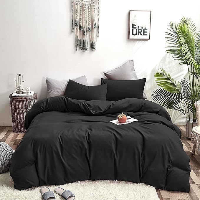 Pureant Black Comforter California King Black Bedding Set Pure Black Comforter Cal King for Women Men Soft Breathable Dark Color Comforter Set 3 Pieces Lightweight Black Comforter Set All Black Bed
