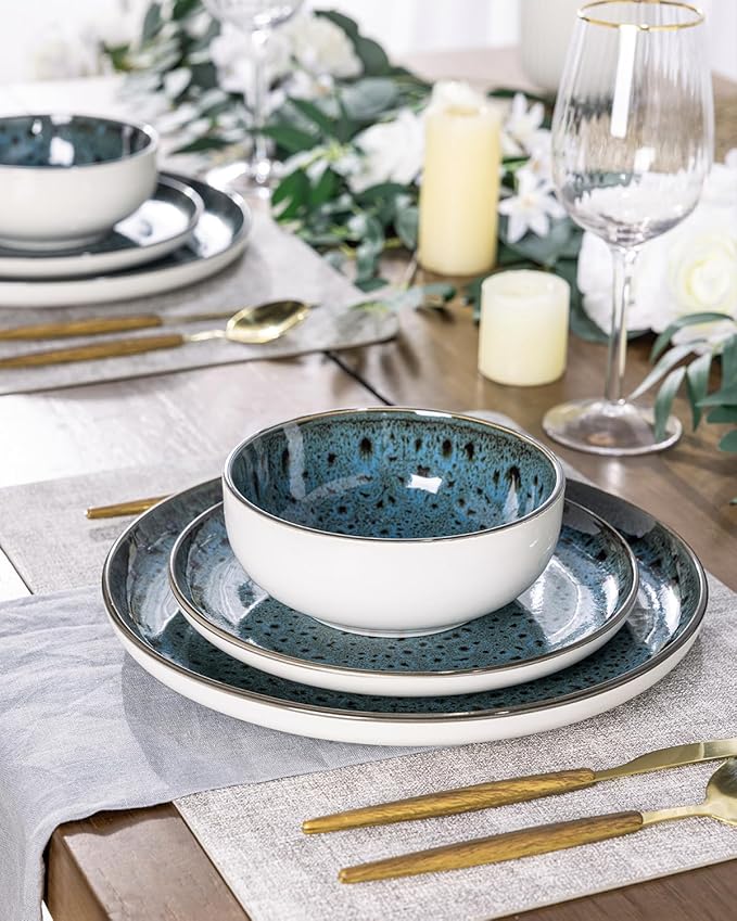 GBHOME Ceramic Dinnerware Sets, 12 Pieces Stoneware Dinnerware Set, Plates and Bowls Sets, Dishwasher & Microwave Safe,Dishes Set | Service for 4