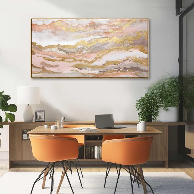 YJYart Pink Abstract Wall Art/Girl Room 20x40 Inch/Large Wall Art for Living Room/Bedroom Decorations Gold Office Decor Kitchen Art Dining Room Decor