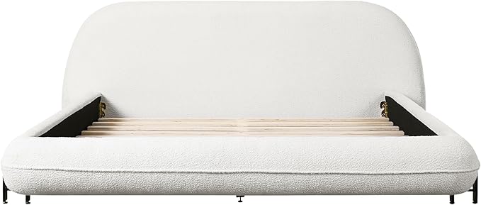 Queen Size Bed Frame, Upholstered Cloud Boucle Platform Beds Frames with Headboard, Anti-Collision Soft Rounded Corners Footboard, No Box Spring Required, Easy Assembly (29" H White, Queen)