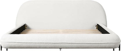 Queen Size Bed Frame, Upholstered Cloud Boucle Platform Beds Frames with Headboard, Anti-Collision Soft Rounded Corners Footboard, No Box Spring Required, Easy Assembly (29" H White, Queen)