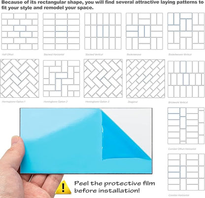 AULIGET 100-Piece Polished White Thick PVC Peel and Stick Backsplash, 3" x 6" Waterproof Subway Tile Peel and Stick Wall Tiles for Kitchen & Bathroom