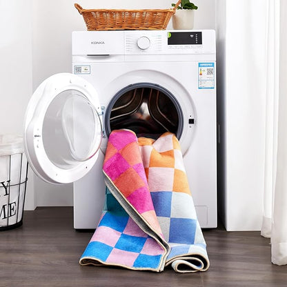 Multicolored Checkerboard Washable Rug 6x9 Ultra Thin Retro Aesthetic Funky Area Rugs Carpet for Living Dining Room Bedroom Kitchen Office Dorm, Colorful Checkered Modern Geometric Carpet