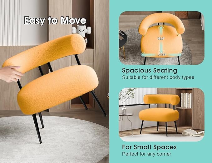 Modern Accent Chair, Round Upholstered Barrel Armchair for Small Spaces, Fluffy Side Corner Sherpa Chair for Living Room, Bedroom