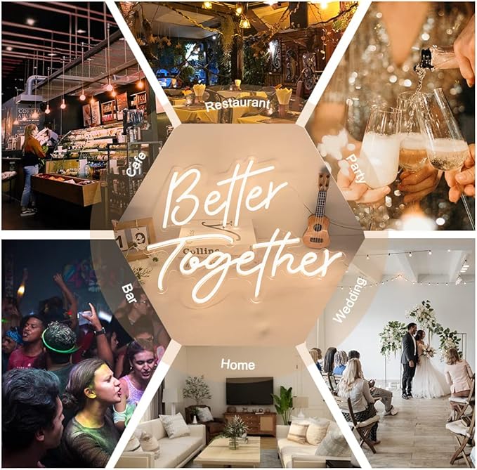 Divatla Better Together Warm White Neon Sign Wall Sign for Wedding Decorations, 16''*9'' & 23''*9'' Backdrop, Bedroom Wall Decor LED Tube Sign Large Enough for Decoration