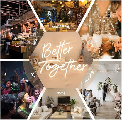 Divatla Better Together Warm White Neon Sign Wall Sign for Wedding Decorations, 16''*9'' & 23''*9'' Backdrop, Bedroom Wall Decor LED Tube Sign Large Enough for Decoration