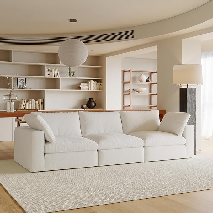 Acanva Oversized Modular Sectional Cloud Couch, Free Combination Minimalist Sofa with Shredded Latex Filled Cushion and Removable Slipcovers for Living Room, Apartments, Home Office, Middle Chair