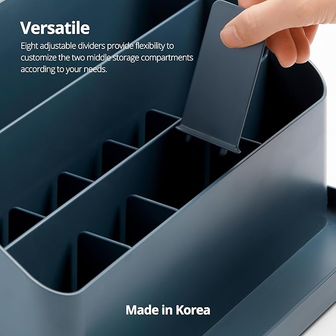 BLUE GINKGO Desk Organizer – Korean-Made Office Storage for Pens, Notes, Mail, and Supplies (Prussian Blue)