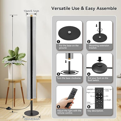 NUÜR Modern Floor Lamp, Dimmable Standing Lamp with Remote Control, Stepless Adjustable Colours & Brightness, Industrial Lighting for Living Room, Bedroom, Office (Floor Lamp for Bedroom)