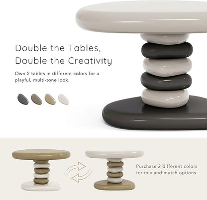 24/7 Shop at Home Kavren Modern 22-inch Oval Glossy Pedestal End Table, Stone Shape Living Room Furniture for Small Space, Dark Grey