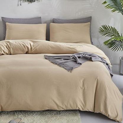 Pureant Beige Comforter Set Full Solid Champagne Bedding Comforter Sets Light Brown Full Comforter for Women Men Khaki Comforter Plain Taupe Full Size Comforter Sets Soft Breanthable Tan Sand Color