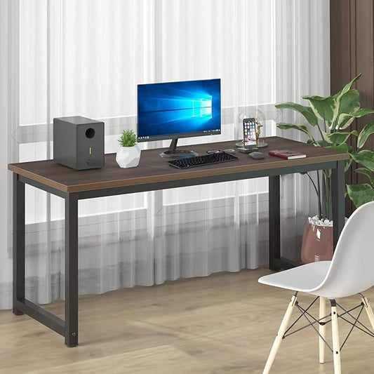 NSdirect Large Desk for Home Office, Large 63” Computer Desk Table, Wide Writing Study Desk for 2 Person, Metal Sturdy Frame Thicker Steel Legs, Black Chocolate