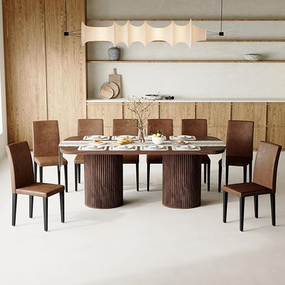 79" Dining Table Set for 8,Large Rectangular Kitchen Table Set for 8 with Cushioned Chairs,Modern Mid-Century Wood Dining Room Table Set,Ideal for Dining & Gatherings (Walnut)