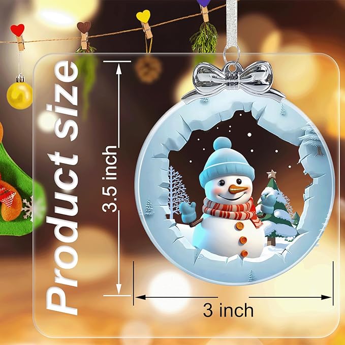 Snowman Ornaments for Christmas Tree Crystal Glass, Snowman Christmas Ornaments Xmas Decorations, Holiday Keepsake Present Exchange Ideas