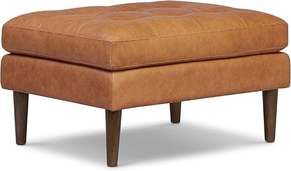 POLY & BARK Napa Ottoman - Full-Grain Leather Upholstered Ottoman with Feather-Down Topper - Accent Chairs for Living Room - Vintage Italian Leather in Cognac Tan